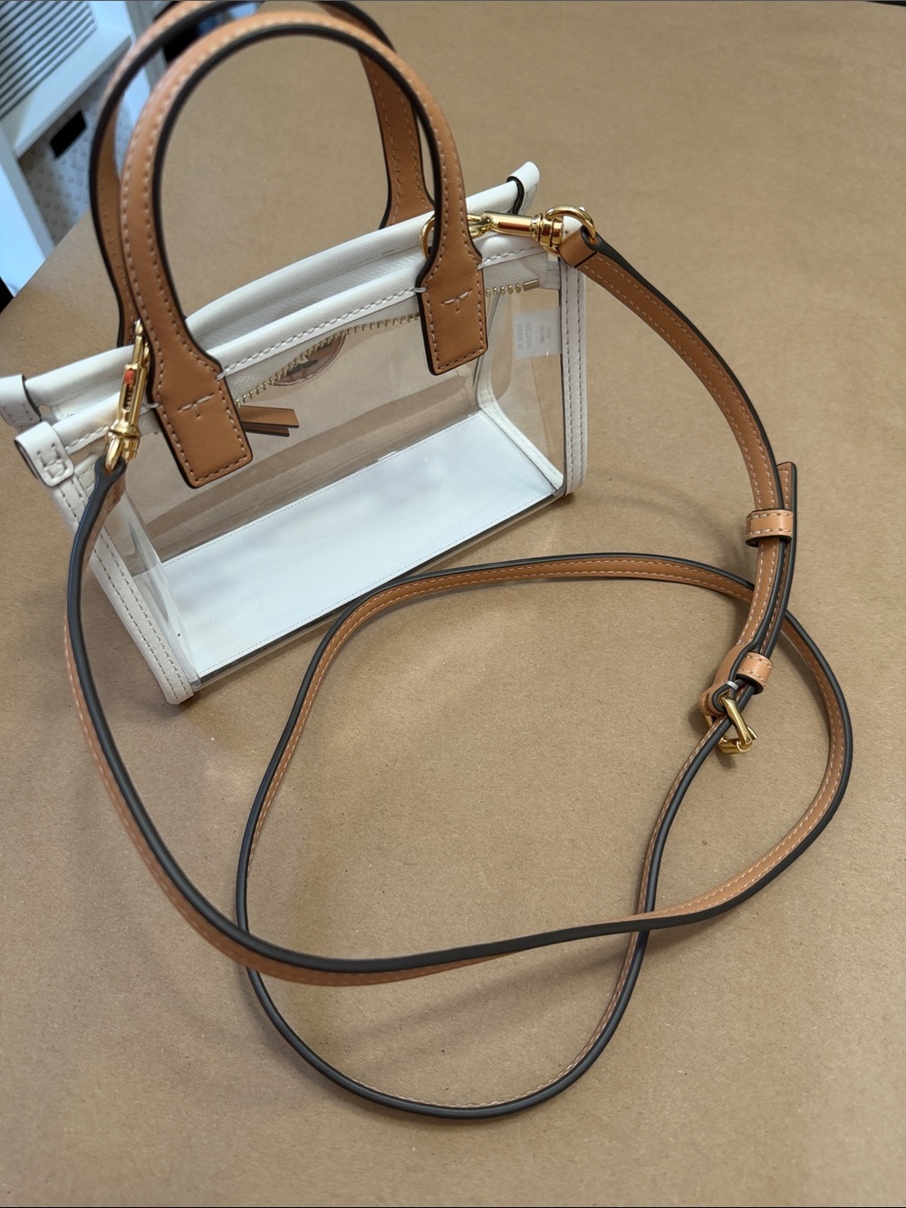 BRAND NEW Tory Burch Clear Mini Satchel with Tan Trim - Picture 3 of 3